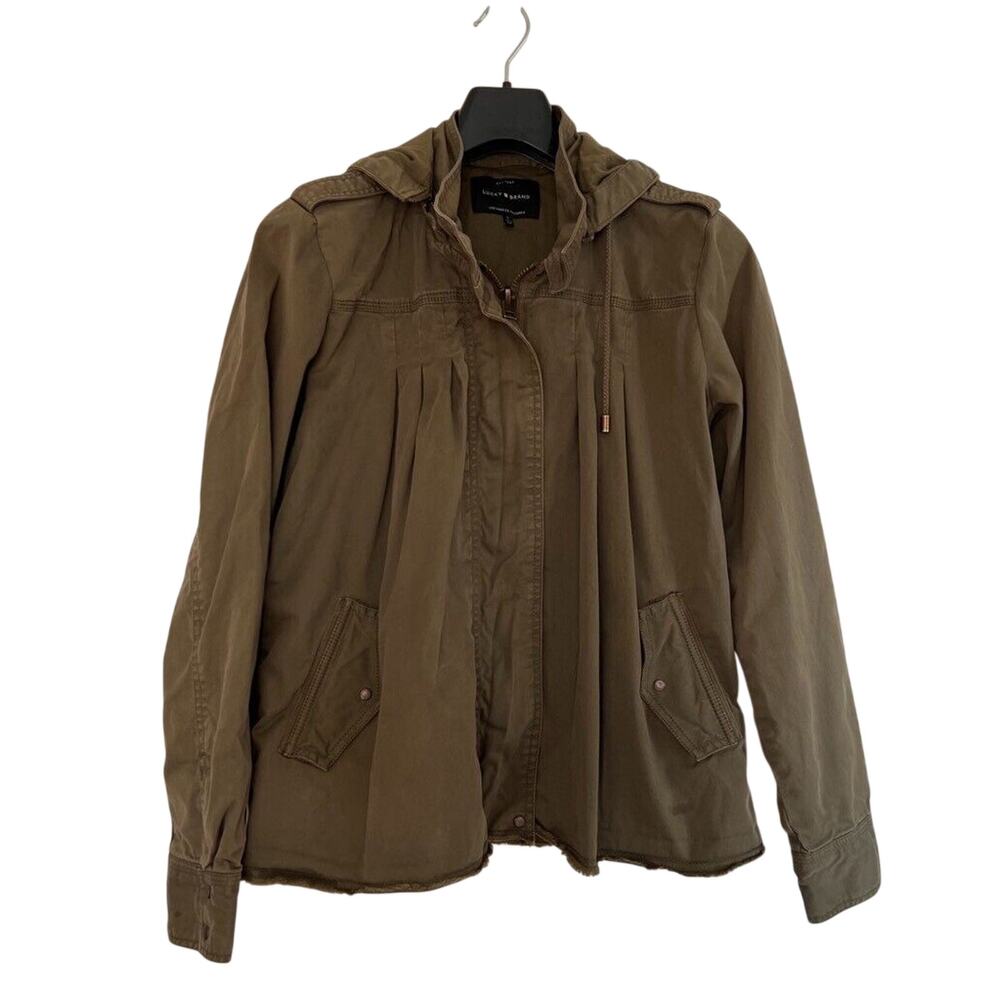 Lucky Brand Military Jacket Green Full Zip Hood Long Sleeve Pockets SMALL